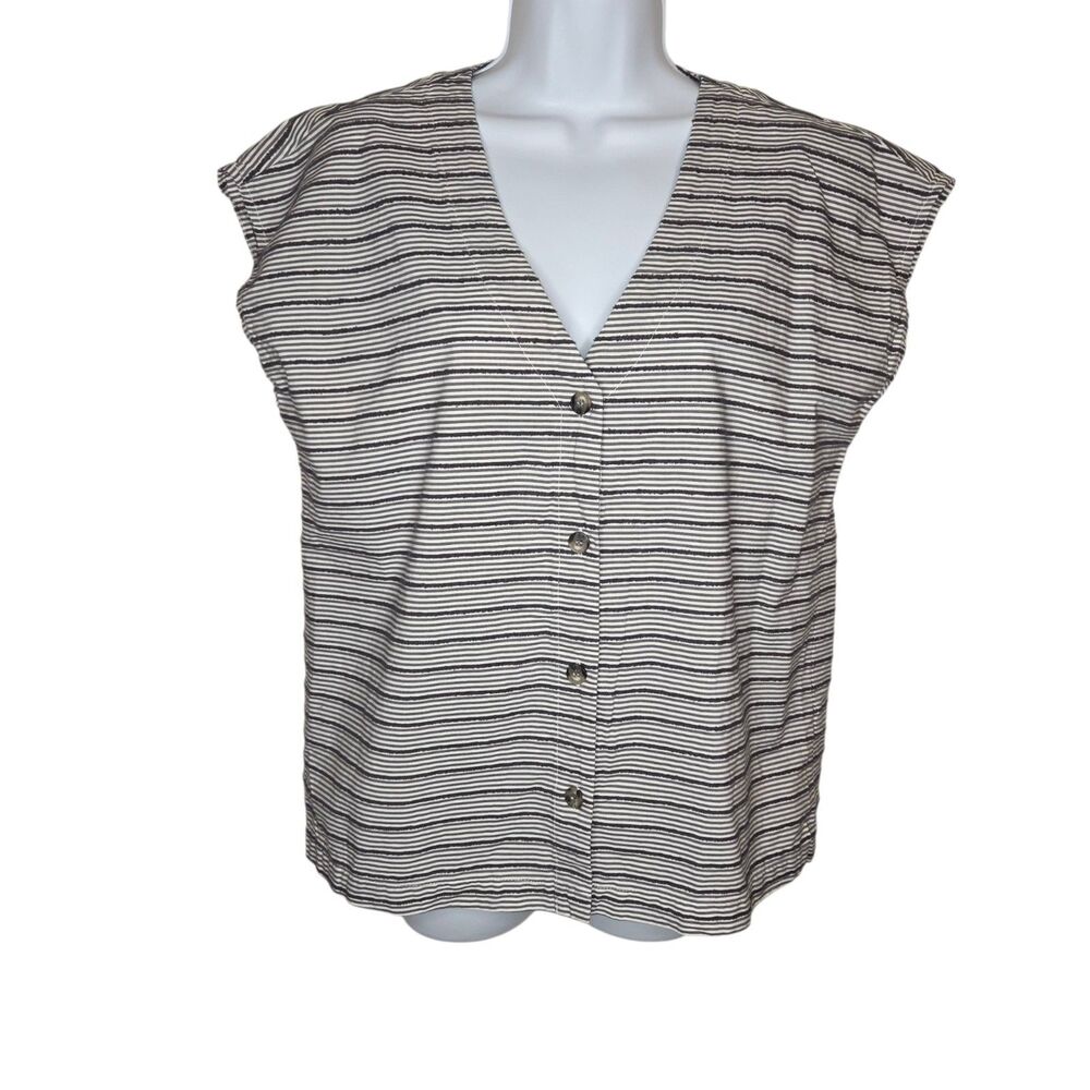 Bridge & Burn 100% Cotton Striped Cap Sleeve Button Down Blouse Top Large